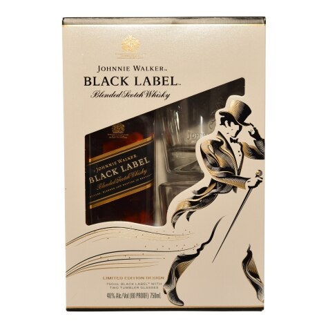Johnnie Walker Black Label Blended Scotch 12 Year Old with 2 Glasses Gift  Set